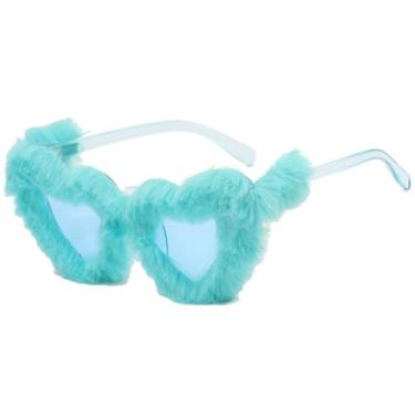 Imagem de Óculos de sol femininos em formato de coração, estilo olho de gato, luxuosos, para viagem e festa, UV400 (azul)