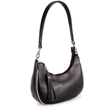Imagem de Bolsa Feminina de Couro Legítmo, Alça Tiracolo, Preta com Detalhe em Tassel