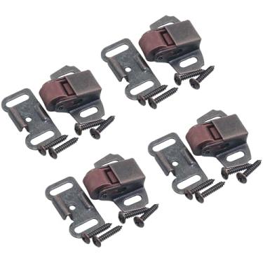 Imagem de FMHXG 4 peças de acessórios de ferragens para móveis rolo para-choque bola fivela de porta vermelha antiga de roda única fivela com parafusos 5 peças para armário guarda-roupa porta rolo trava de