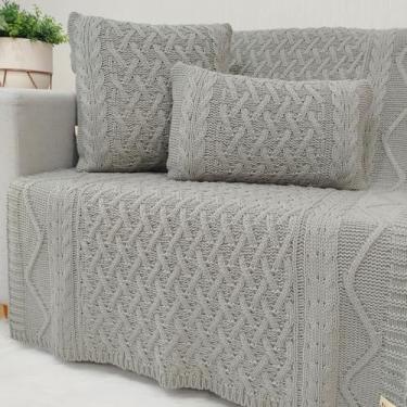 Imagem de Kit Manta Tricot Luxo 150x90cm + 2 Almofadas com Enchimento | Zíper Invisível | Fibra Siliconada | Sofá Sala | Xale Decorativo Elegante s05 (Cinza Grafite)