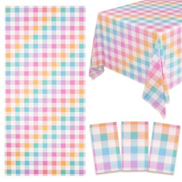 Imagem de NiHome 3 peças de toalha de mesa descartável 137 x 274 cm para mesas de 2,4 m, capas de mesa de plástico resistente a óleo à prova de derramamento para aniversário, piquenique, casamento, férias