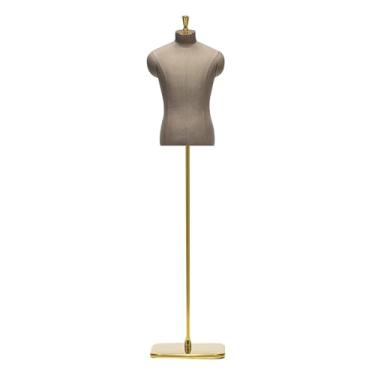 Imagem de Manequim masculino com suporte de metal e base quadrada, adequado para exibir ternos e camisas, altura ajustável de 61 a 85 pol.(Brown gold)