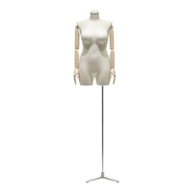 Imagem de Altura ajustável de 69-92 pol. para manequins humanos, manequim de tamanho grande com braços giratórios de madeira maciça e base removível(White silver)