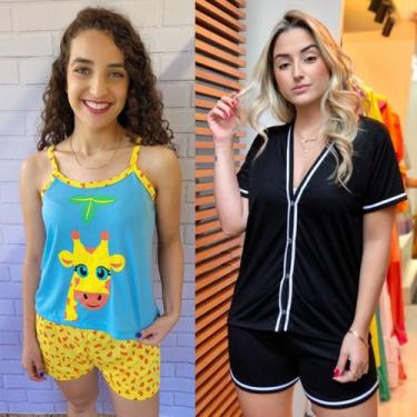 Imagem de Kit de Pijama e Baby Doll Estampado conjunto aberto com botões e conju