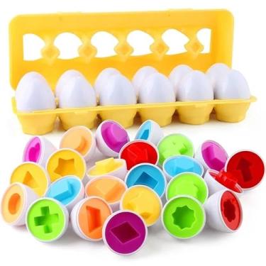 Imagem de Brinquedo Educativo Divertido Montessori Infantil Caixa de Ovos De Encaixar Formas Geométricas e Cores (Caixa com 12 unidades)