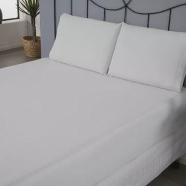 Imagem de Kit Jogo de Lençol Casal Algodão Percal 140 Fios Lençol de Elástico c/ Par Fronha Liso - 3 Peças