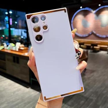 Imagem de HJZSZX Capa de celular luxuosa à prova de choque em TPU+PC, cor sólida, fosca, para Galaxy A55 (para Galaxy A55/roxo)