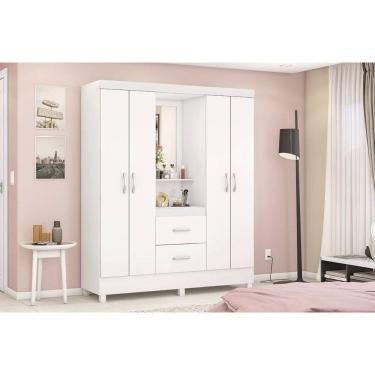 Imagem de Guarda Roupa Solteiro 4 Portas e 2 Gavetas c/ 1 Espelho Capelinha Lord Branco/Rosa/Branco - Demóbile
