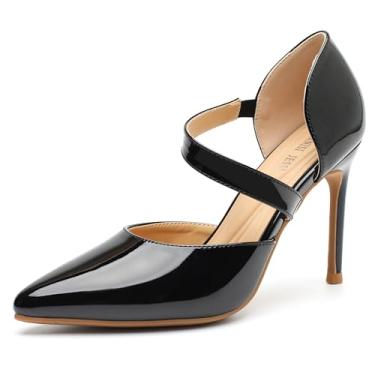 Imagem de MAIERNISI JESSI Sapato social feminino de salto alto com bico fino fechado e salto agulha com tira D'Orsay, Preto, 37