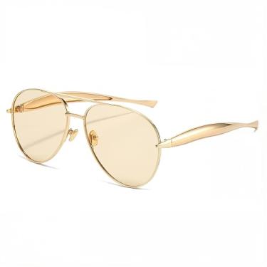 Imagem de LASPOR Óculos de sol aviador grandes modernos para mulheres e homens, óculos de sol de aviadores dos anos 70, Armação dourada/lente champanhe