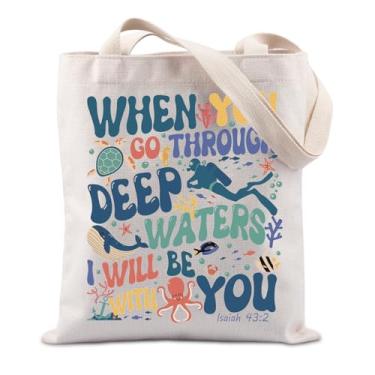 Imagem de When You Go Through Deep Waters I Will Be With You, presente religioso, fé cristã, bolsa de presente para amantes de mergulho, Águas profundas, 0