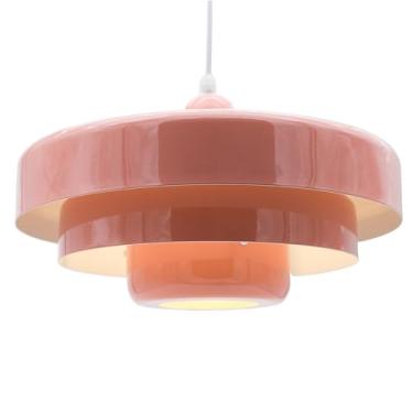 Imagem de DoungRos Luminária pendente rosa de meados do século, luminária pendente nórdica, luminária de teto pendurada, design de sombra de 3 camadas, para cozinha, ilha, mesa de jantar, quarto
