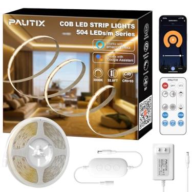 Imagem de PAUTIX Fita de luzes de LED brancas 3000K, regulável cob led 32,8 pés/10 m DC24V luzes de LED branco quente, kit de luzes de fita de alto lúmen, funciona com Alexa/Google Assistant para casa, cozinha