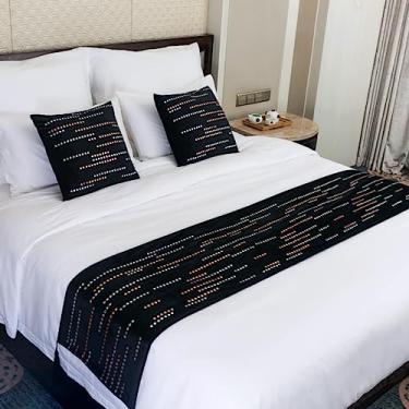 Imagem de Colcha para cama de hotel, lençol, manta de veludo luxuosa, com borla, capa de cama macia, proteção para hotel, casa, cama, toalha para cama de solteiro, queen, cama king size - Preto||45 x 210 cm