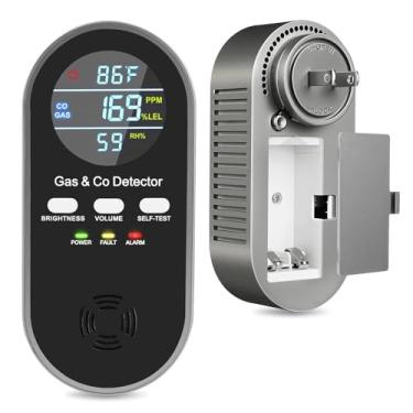 Imagem de Detector de gás e CO 5 em 1 com visor digital | Plug-in + Detectores de monóxido de carbono de reserva de bateria de 9 V | Brilho ajustável e volume do alarme | Casa, trailer, apartamento (pacote com