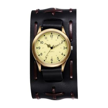 Imagem de OIDEA Relógio masculino vintage de couro punk: relógio de pulso retrô steampunk hip-hop com pulseira analógica de quartzo, Preto