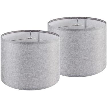 Imagem de Conjunto de 2 abajures cinza, abajures de linho natural 33 cm superior x 33 cm inferior x 25 cm de altura, abajures de tecido de montagem fácil para luminárias de mesa de chão