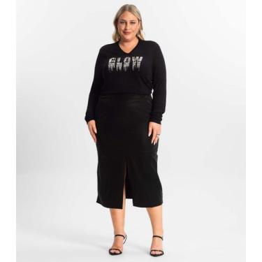 Imagem de Saia Midi Plus Size Com Fenda Secret Glam Preto, Plus G2, Preto