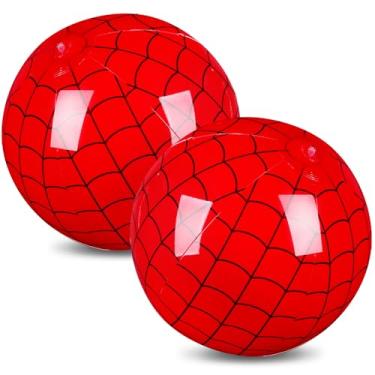 Imagem de Vertintong Pacote com 2 bolas de praia com tema de teia de aranha para crianças, bola de praia inflável de 30 cm, para jogos de sinuca de verão, teia de aranha, decoração vermelha para festa de