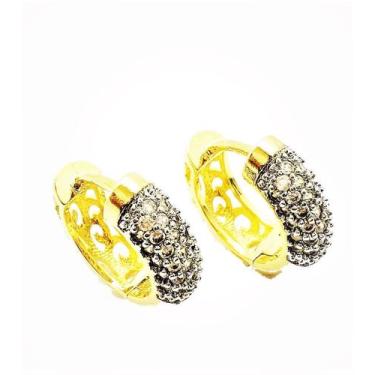 Imagem de Brincos Argolas Cravação Pavé De Zirconias Banho Ouro 18k 4532 - Très 