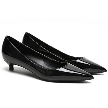 Imagem de MOOMMO Sapatos femininos de salto baixo com bico fino de cetim sem cadarço, salto baixo, 2,5 cm, confortável, clássico, diário, escritório, noite, festa, casamento, 4-13 M EUA, Preto envernizado., 6