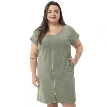 Imagem de Roupão Feminino Adulto Atoalhado com Fechamento em Zíper - Verde - GG 