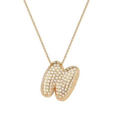 Imagem de Mint & Lily Colar feminino com inicial de ouro Pave Bubble – banhado a ouro 18K sobre latão com corrente delicada, presente para mulheres, Latão, Sem Pedra Preciosa