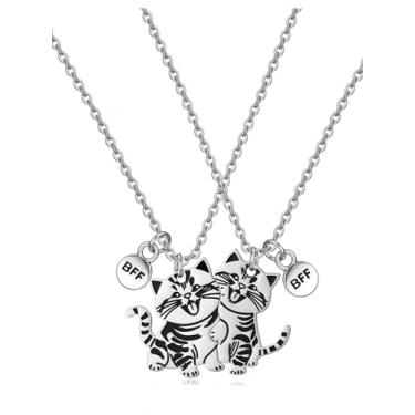 Imagem de PESOENTH Colar Amizade Bff para 2, melhores amigos, joias de gato fofas para mulheres, presente de aniversário, Natal, formatura, presente para amigas e mulheres, 24" Chain Length, Aço inoxidável, Sem