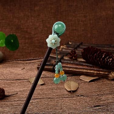 Imagem de Grampos de cabelo de flores palitos de cabelo vintage de madeira chinesa pinos para mulheres ornamentos de cabelo joias de cabeça