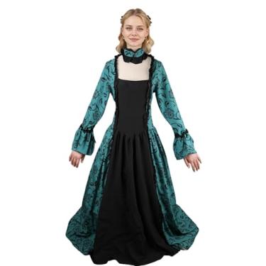 Imagem de STIOEDYUAN Vestido de baile feminino rococó vintage tribunal medieval cosplay gola quadrada vestidos temáticos (verde, GG)