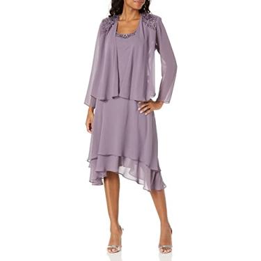 Imagem de S.L. Fashions Vestido feminino para mãe da noiva com decote e ombro enfeitados, convidada de casamento, Orquídea gelada, 48