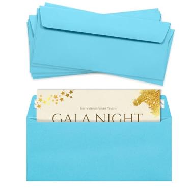 Imagem de Envelopes azuis #9, embalagem com 25, envelopes coloridos tamanho carta 9 x 21 cm, envelopes de negócios para cartões, convites, feriados, cartões postais, presentes, papel pesado de 14,5 kg