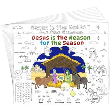 Imagem de 45 peças de jogo americano descartável para colorir da Bíblia para crianças, presentes de Natal, escola, sala de aula, tapetes de mesa de papel