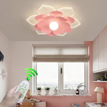 Imagem de Luminária de teto LED regulável para quarto, moderna, floral, teto, lustre rosa, sala de estar, sala de jantar, cozinha, quarto infantil, luminária de teto de acrílico com controle remoto (r