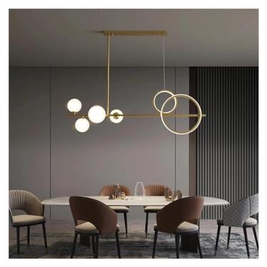 Imagem de Lustre de LED de estilo simples e luxuoso moderno de cobre compatível com mesa de jantar, cozinha, bar, quarto, luminária pendente dourada, luminárias de lustre