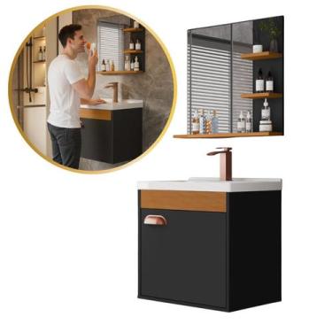 Imagem de Kit Banheiro Gabinete Suspenso com Espelho e Cuba Embutida - Hercules,