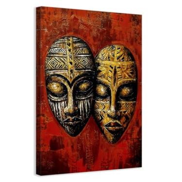 Imagem de CCWACPP Máscara africana arte de parede tribal étnica pintura emoldurada vintage cultura africana arte em tela impressão abstrata África decoração de quarto de casa (40,6 cm x 61 cm)