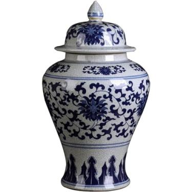 Imagem de AKALNNB Vasos de cerâmica e gengibre jarra de templo com tampa para decoração de casa, vaso azul e branco Jingdezhen porcelana chinesa tradicional vasos de flores secas decoração-B||médio