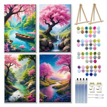 Imagem de JOOZ Kit de pintura por números para adultos com moldura de pintura de paisagem por número com cavalete DIY Moutnain kit de pintura para adultos por números flores pintura a óleo por números para