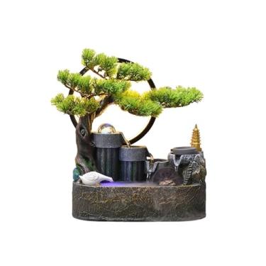 Imagem de XFNVXC Fonte decorativa para uso interno, balancim, água corrente, bonsai, fonte redonda, montanha, entrada, sala de estar, mesa, fonte, decoração, fonte de jardim ornamental, casa