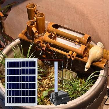 Imagem de Fonte solar DIY com bomba e luzes, fonte de água movida a energia solar ao ar livre, fonte de bambu para decoração de jardim Feng Shui, para banho de pássaros, jardim, varanda, gramado, 60 cm