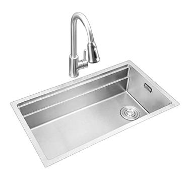 Imagem de CUTPOIY Pia de cozinha, pia de aço inoxidável de 76 cm, pia de tigela única embutida, com tábua de corte de madeira, placa de descongelamento, para bancada de restaurante (B)