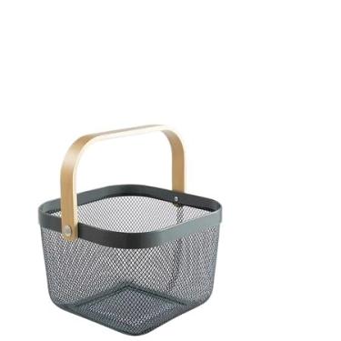 Imagem de Cesto Fruteira Organizador de Utensílios Decorativo Caixa Organizadora Bambu e Inox 20x20/40x24cm(CINZA MÉDIO)