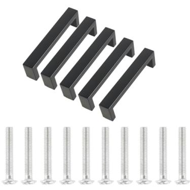 Imagem de LM Pacote com 5/10 puxadores quadrados de armário de aço inoxidável puxadores de gaveta simples modernos puxadores de gaveta 128/160/192 mm furos centrais para armário puxadores de armário puxadores