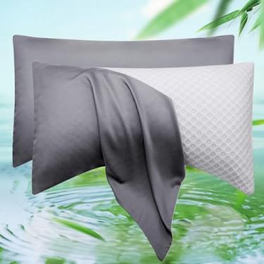 Imagem de Conjunto de 2 fronhas de travesseiro de dormir laterais refrescantes tamanho Queen - Rayon curvo derivado de capa de fronha de bambu - Fronha macia e sedosa respirável para cabelos e pele com sono