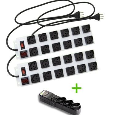 Imagem de Kit 2 Reguas Filtro de linha 12 Tomadas + 1 filtro de linha 3 entradas