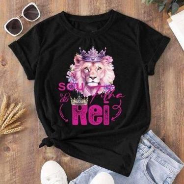 Imagem de Camiseta T-shirt Feminina Blusa Estampada Corajosa Leão de Judá Preta 