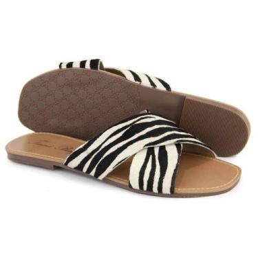 Imagem de sandalia rasteira feminina animal print bico quadrado - taina bergamo,