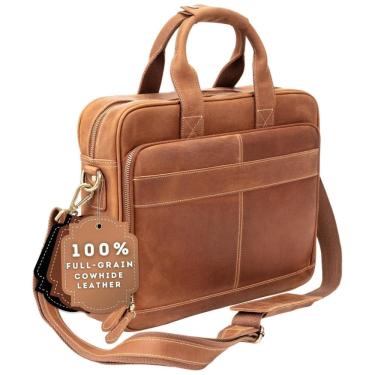 Imagem de Bolsa, Maleta de Couro Masculina para Laptop, LUXORRO, Marrom