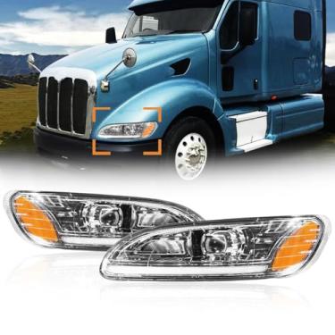 Imagem de Hpdmauto Faróis para Peterbilt 387 325 330 335 337 340 348 382 384 386 lâmpada de farol alto e baixo para caminhões, lado esquerdo e direito do passageiro, par de faróis de LED (cinza)